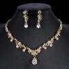 1623915183573.jpg Golden Zircon Jewelry Set Bridal Necklace Earrings Wedding Two-piece Set