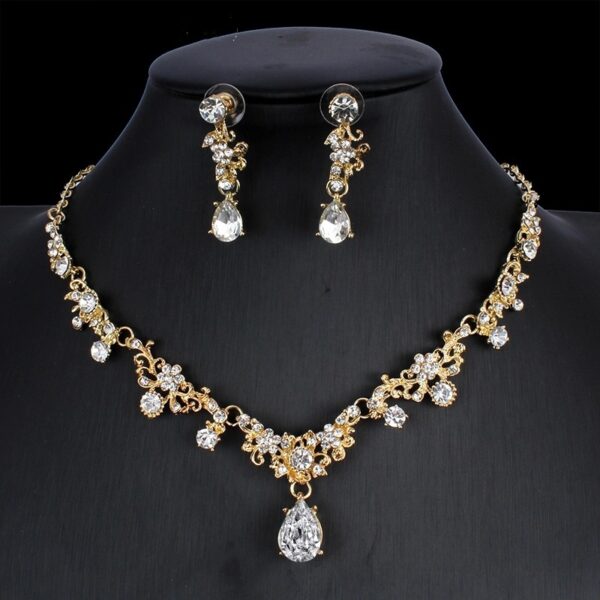 1623915183573.jpg Golden Zircon Jewelry Set Bridal Necklace Earrings Wedding Two-piece Set