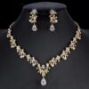 1623915183575.jpg Golden Zircon Jewelry Set Bridal Necklace Earrings Wedding Two-piece Set