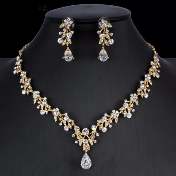 1623915183575.jpg Golden Zircon Jewelry Set Bridal Necklace Earrings Wedding Two-piece Set