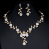 1623915183586.jpg Golden Zircon Jewelry Set Bridal Necklace Earrings Wedding Two-piece Set