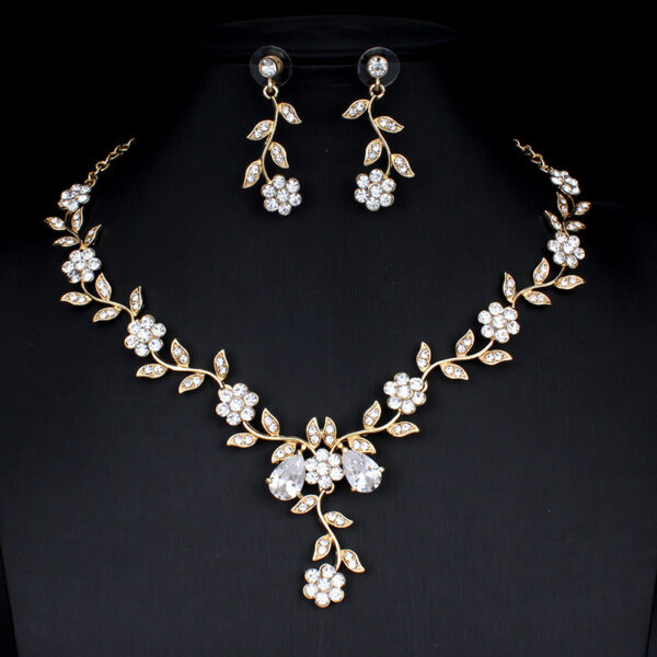 1623915183586.jpg Golden Zircon Jewelry Set Bridal Necklace Earrings Wedding Two-piece Set