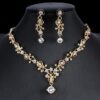 1623915183588.jpg Golden Zircon Jewelry Set Bridal Necklace Earrings Wedding Two-piece Set