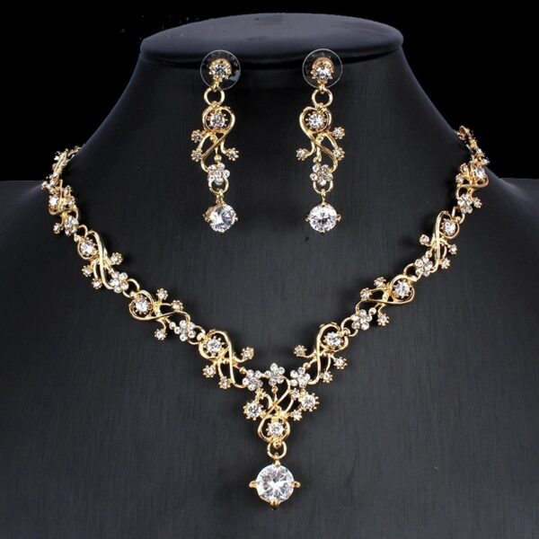 1623915183588.jpg Golden Zircon Jewelry Set Bridal Necklace Earrings Wedding Two-piece Set
