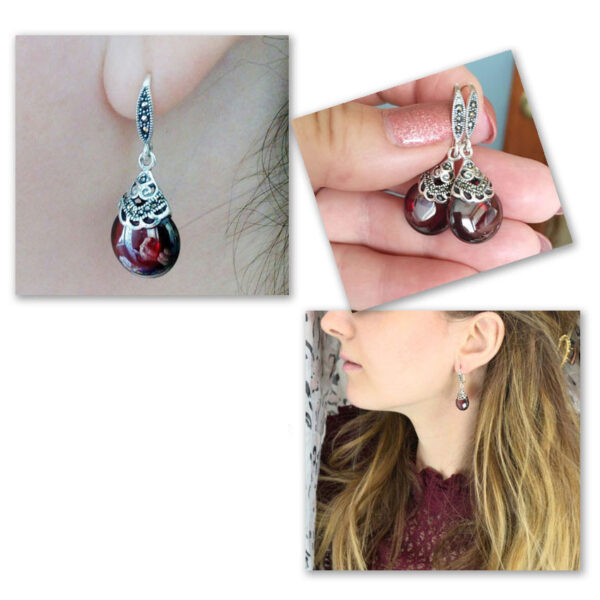 Vintage Round Garnet Earrings™ – Classic Elegance in Deep Red