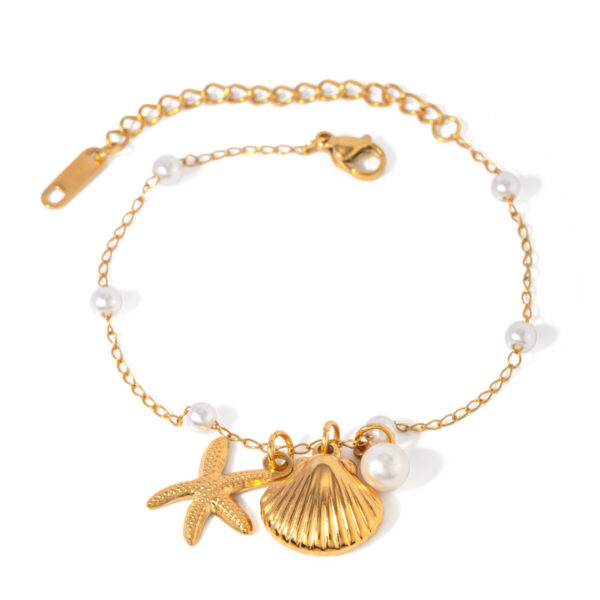 3150d920-7806-4b04-b3d6-1c091d01fb0f.jpg 18K Gold Shell & Starfish Bracelet – Pearl Chain Summer Jewelry