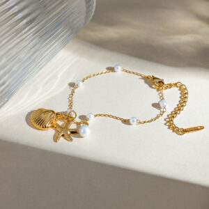 532657bb-4b94-441e-a9dd-adfc2116b0f9.jpg 18K Gold Shell & Starfish Bracelet – Pearl Chain Summer Jewelry