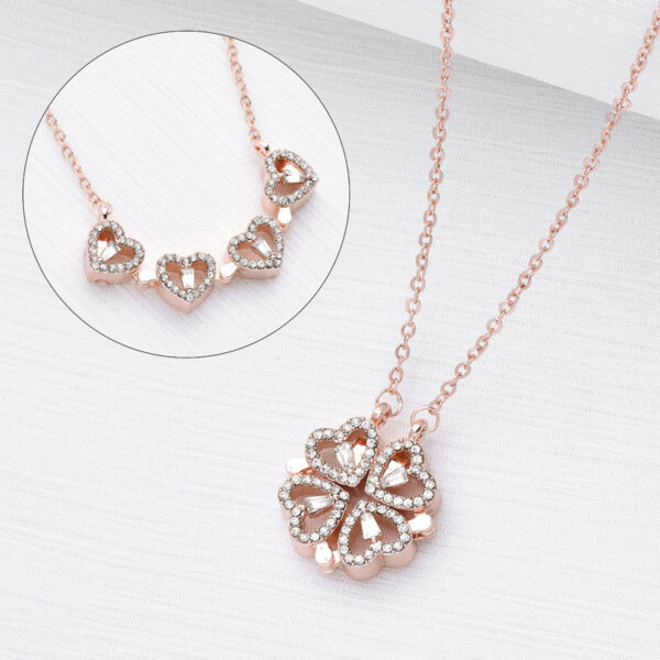 Retro Four-Leaf Clover Magnetic Heart Pendant Necklace™ – Foldable Love Choker for Women