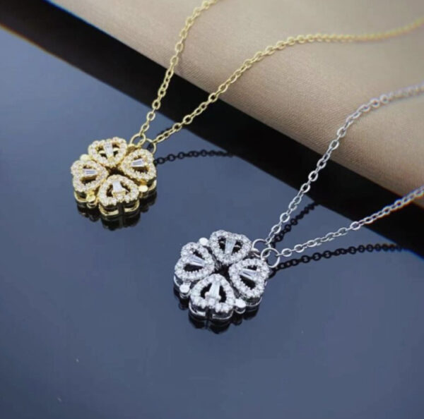 Retro Four-Leaf Clover Magnetic Heart Pendant Necklace™ – Foldable Love Choker for Women