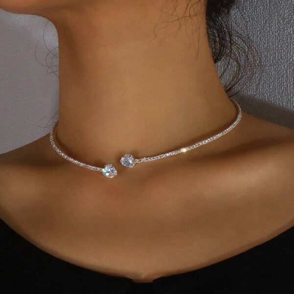 006bc467-4dee-48b5-aadb-424a45964b05.jpg Fashion Jewelry Rhinestone Heart Collar Choker Necklace For Women Silver Color Simple Open Collar Necklace Torques Jewelry Accessories