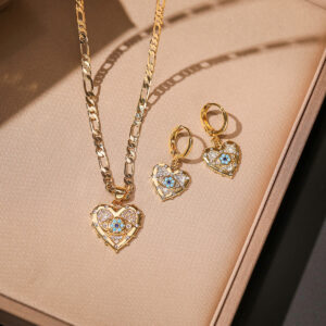 02dfdfcb-b405-4a55-a32c-3a90358bf727.jpg Fashion Jewelry Personality Copper Plated Real Gold Heart-shaped Zircon Pendant Necklace And Earrings Suite
