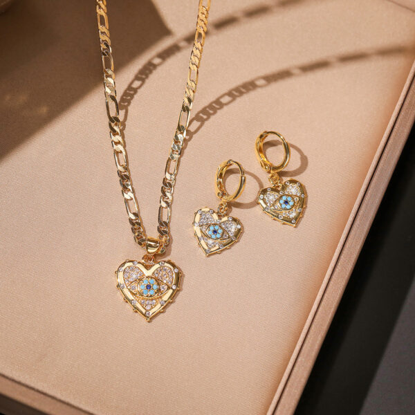 02dfdfcb-b405-4a55-a32c-3a90358bf727.jpg Fashion Jewelry Personality Copper Plated Real Gold Heart-shaped Zircon Pendant Necklace And Earrings Suite