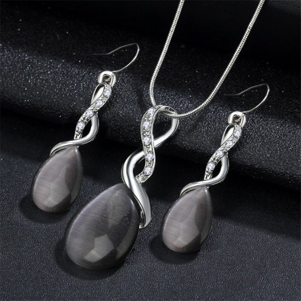 11117433366175.jpg Fashion Opal Jewelry Sets For Woman Cubic zirconia Water Drop Necklace Pendant Earrings Statement Bridal Wedding Party Gift
