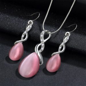 1678092705189.jpg Fashion Opal Jewelry Sets For Woman Cubic zirconia Water Drop Necklace Pendant Earrings Statement Bridal Wedding Party Gift