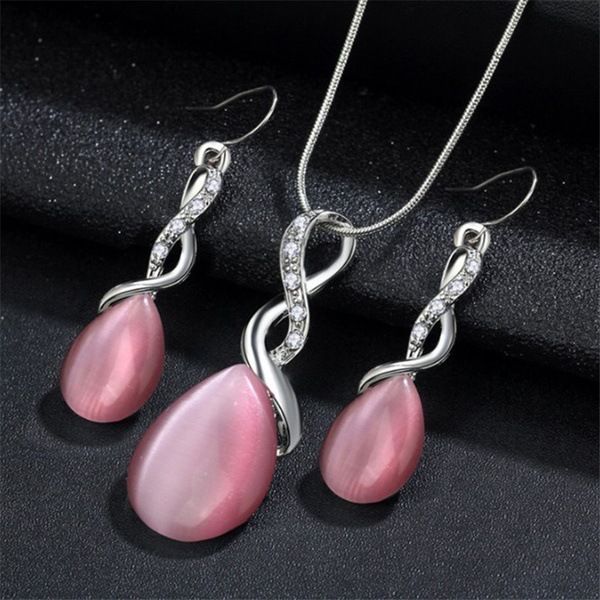 1678092705189.jpg Fashion Opal Jewelry Sets For Woman Cubic zirconia Water Drop Necklace Pendant Earrings Statement Bridal Wedding Party Gift