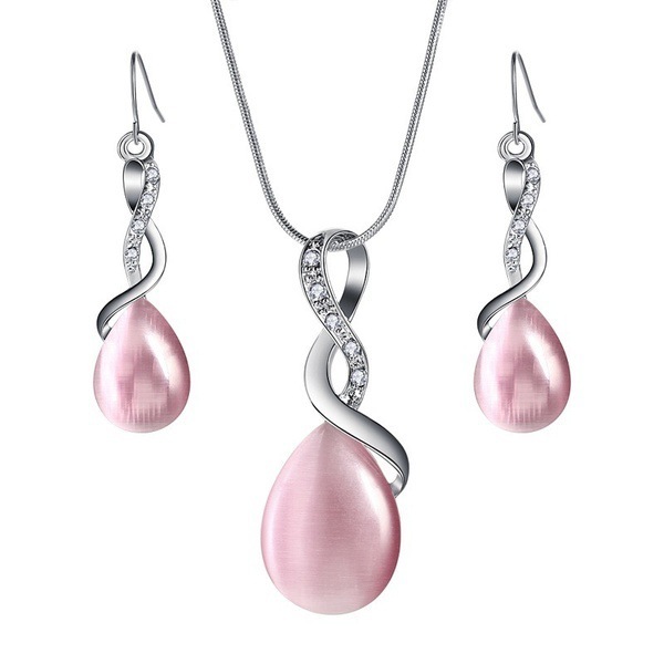 184745191663.jpg Fashion Opal Jewelry Sets For Woman Cubic zirconia Water Drop Necklace Pendant Earrings Statement Bridal Wedding Party Gift