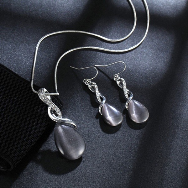 19901990776465.jpg Fashion Opal Jewelry Sets For Woman Cubic zirconia Water Drop Necklace Pendant Earrings Statement Bridal Wedding Party Gift