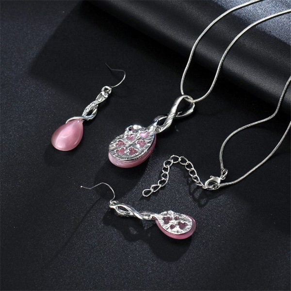 5326626665865.jpg Fashion Opal Jewelry Sets For Woman Cubic zirconia Water Drop Necklace Pendant Earrings Statement Bridal Wedding Party Gift