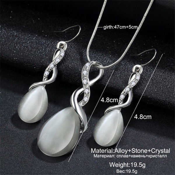 561792827032.jpg Fashion Opal Jewelry Sets For Woman Cubic zirconia Water Drop Necklace Pendant Earrings Statement Bridal Wedding Party Gift