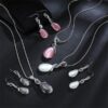 760364623365.jpg Fashion Opal Jewelry Sets For Woman Cubic zirconia Water Drop Necklace Pendant Earrings Statement Bridal Wedding Party Gift