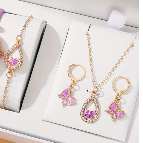 771e1c4a-b245-4f74-9af7-264883a0325a.jpg Luxury Women Butterfly Necklace Bracelet Earrings Drop Oil Diamond Jewelry