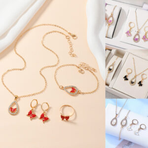 b418cbea-556f-4993-9caa-4267b23ccb29.jpg Luxury Women Butterfly Necklace Bracelet Earrings Drop Oil Diamond Jewelry