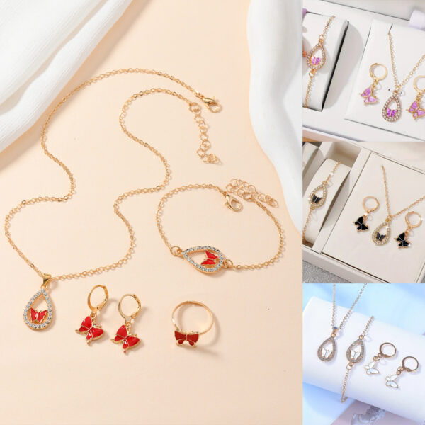 b418cbea-556f-4993-9caa-4267b23ccb29.jpg Luxury Women Butterfly Necklace Bracelet Earrings Drop Oil Diamond Jewelry