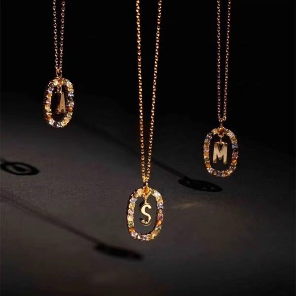 bc3c378b-e297-4c0e-9d51-df89082d3cf1.jpg Colored Rhinestone Necklace 26 Alphabet Necklace 18K Fashion Jewelry