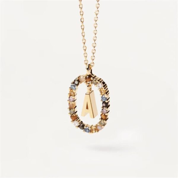ce397380-9c99-48f8-a3ae-615e2917c37c.jpg Colored Rhinestone Necklace 26 Alphabet Necklace 18K Fashion Jewelry