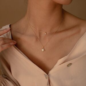Starburst Layered Necklace by Caitlyn Minimalist • Diamond Star Necklace, Celestial Jewelry • Minimalist Style • Gift for Women