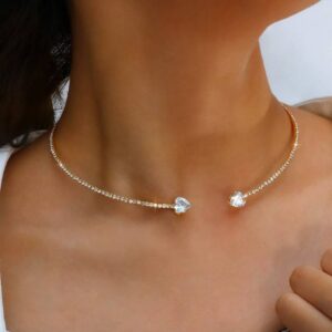fc07a585-1803-4567-83d4-36773d4f75bb.jpg Fashion Jewelry Rhinestone Heart Collar Choker Necklace For Women Silver Color Simple Open Collar Necklace Torques Jewelry Accessories